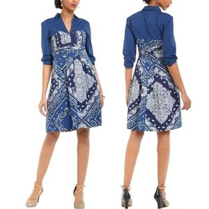 ANTHROPOLOGIE HOLDING HORSES PAISLEY BANDANA COTTON COWGIRL WESTERN SHIRT DRESS